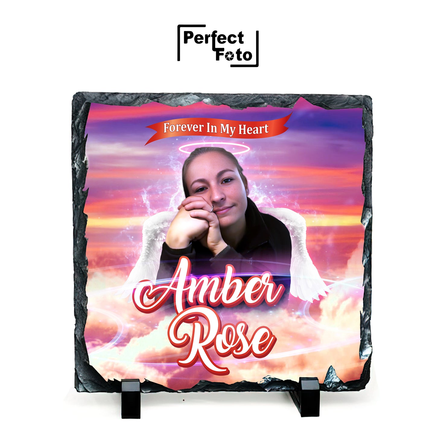 Custom Memorial Square Slate Rock – Design 4