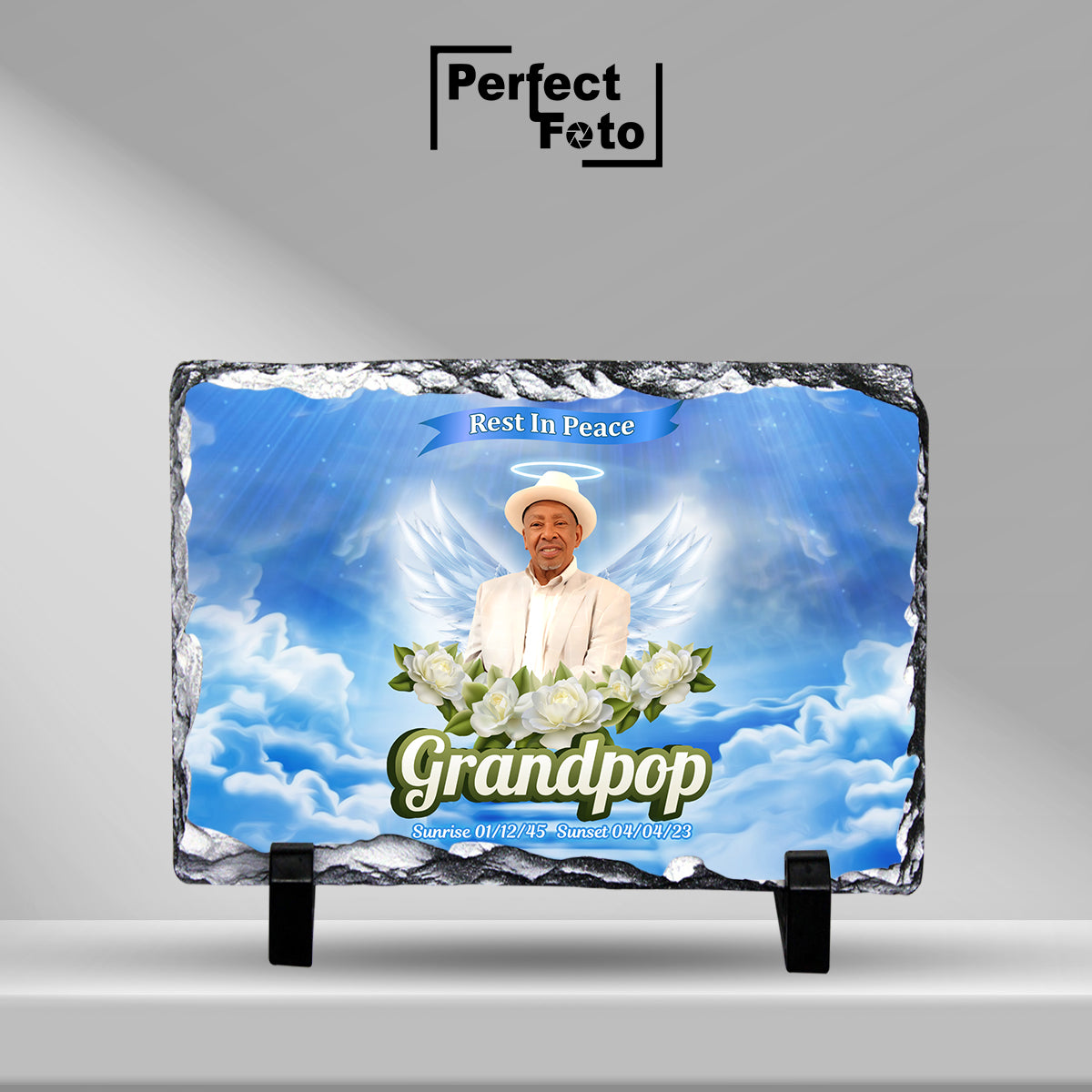 Custom Memorial Rectangle Slate Rock – Design 1