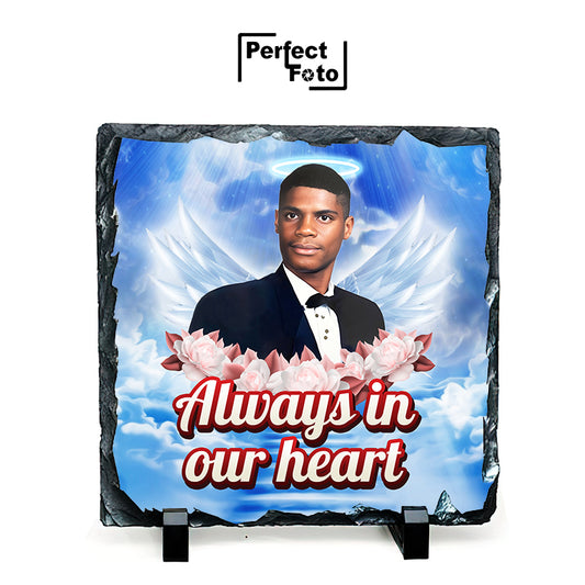 Custom Memorial Square Slate Rock – Design 2