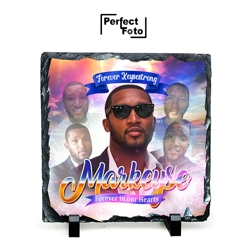 Custom Memorial Square Slate Rock – Design 3