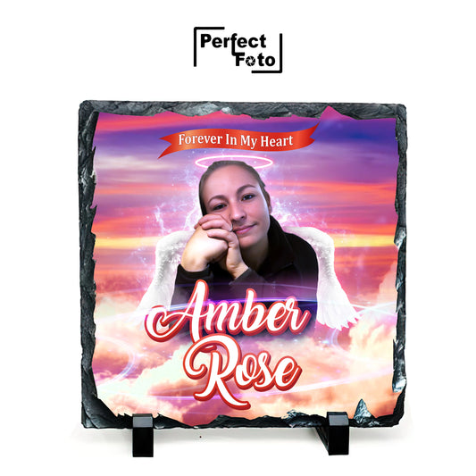 Custom Memorial Square Slate Rock – Design 4